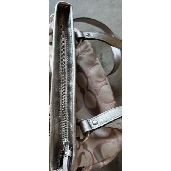 Coach Daisy Signature Metallic Outline Tote Shoulder Bag Hobo Purse Sateen PINK - Picture 12 of 16